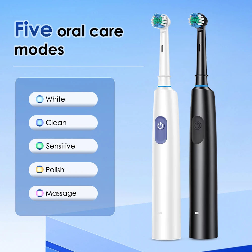 Electric Toothbrush with Timer - 4 Heads, 5 Modes, Rechargeable Smart Tech