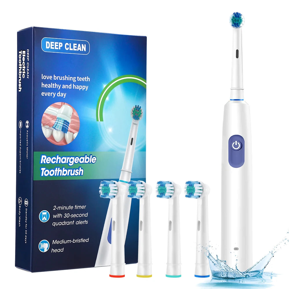 Electric Toothbrush with Timer - 4 Heads, 5 Modes, Rechargeable Smart Tech