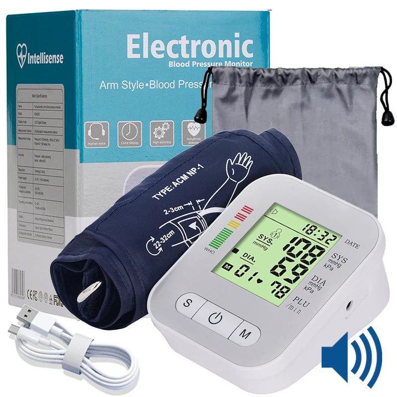 Blood Pressure Monitor Voice LCD Cuff Automatic BP Sphygmomanometer