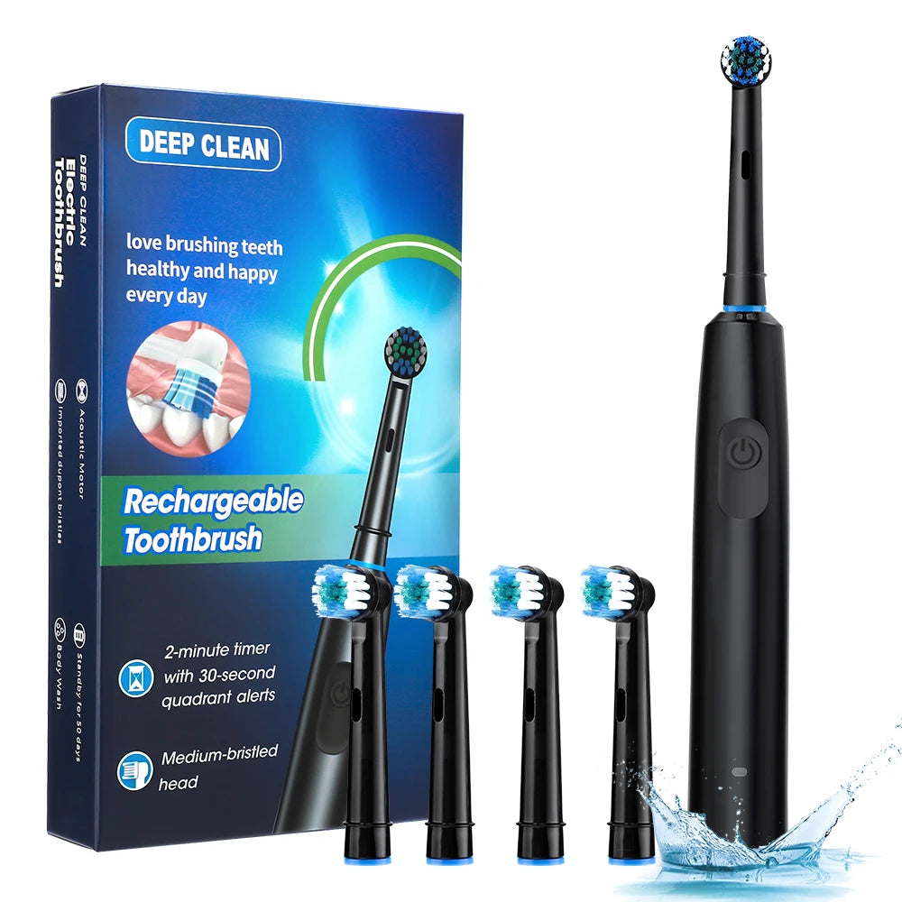 Electric Toothbrush with Timer - 4 Heads, 5 Modes, Rechargeable Smart Tech
