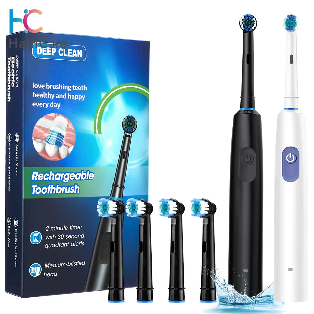 Electric Toothbrush with Timer - 4 Heads, 5 Modes, Rechargeable Smart Tech